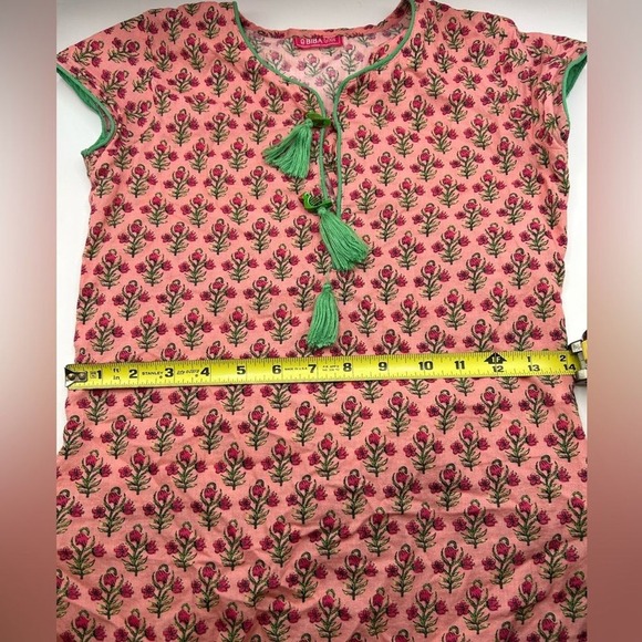 Biba Girls Floral Tunic Dress Size 10 Pink Bird Tassel Boho Folk Cottagecore - Picture 9 of 10